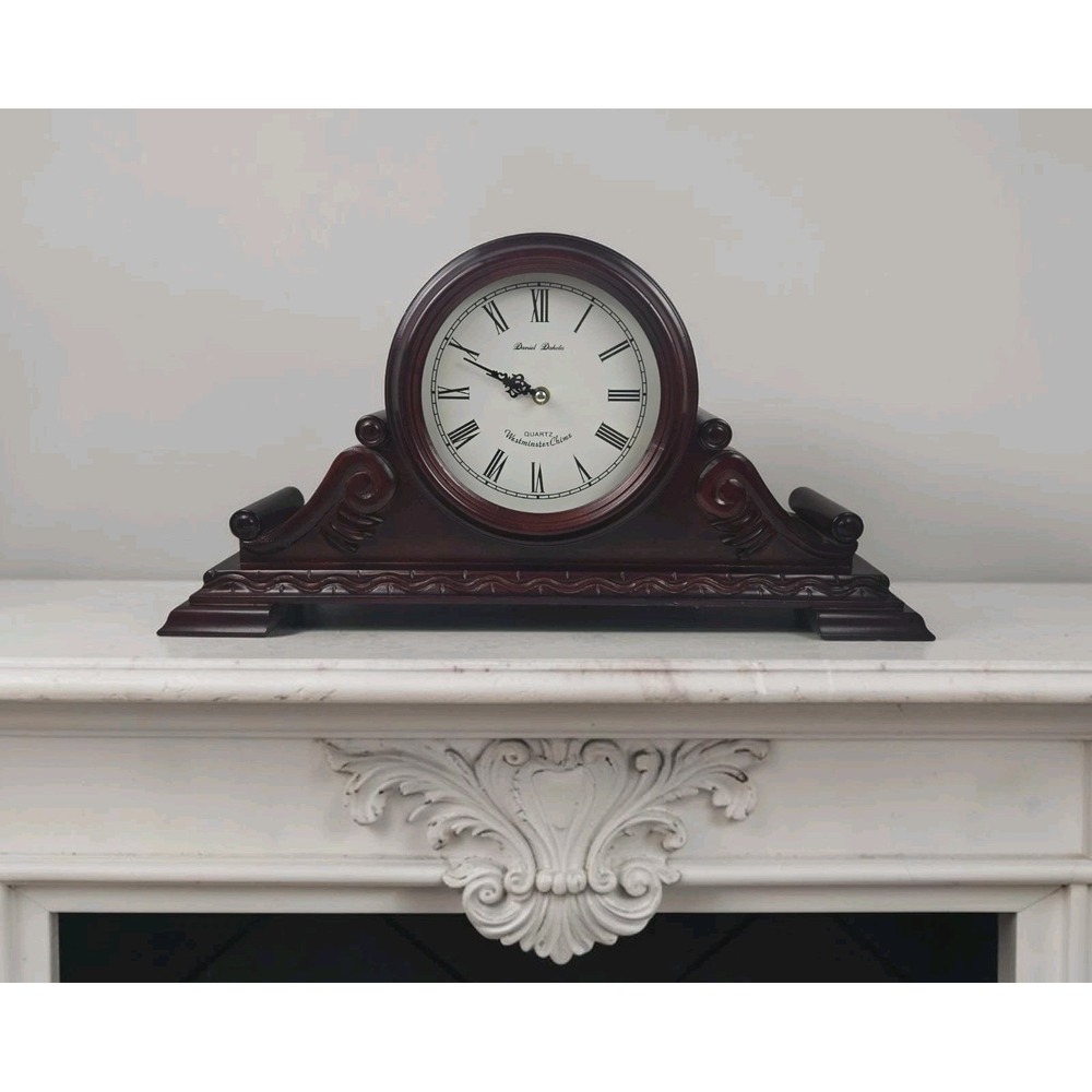 Vtg Daniel Dakota Quartz Westminster Chime 22x11 Mantle Clock Faux Walnut Veneer